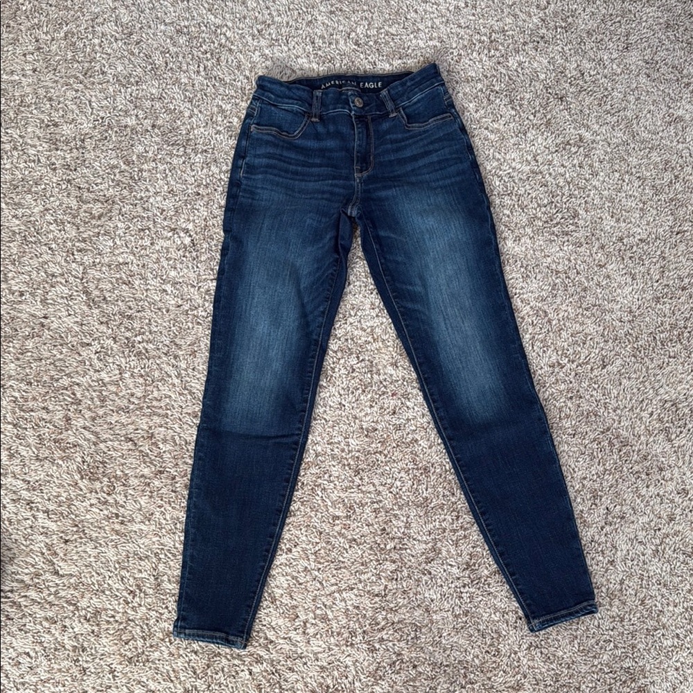 American Eagle Outfitters Blue Skinny Jeans with Tapered Legs and Worn-In Look